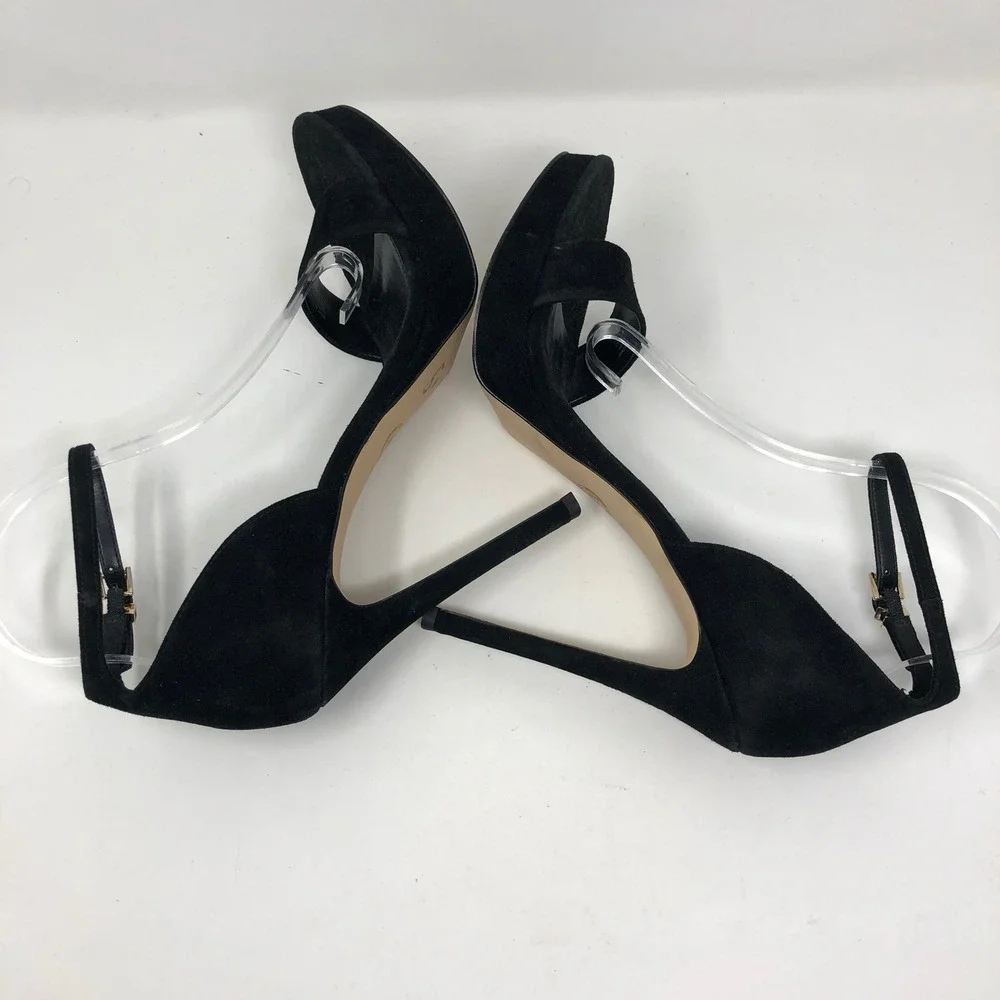 Michael Kors Platform Sandals Womens 10 Black Suede Ankle Strap Stiletto‎ SG22F